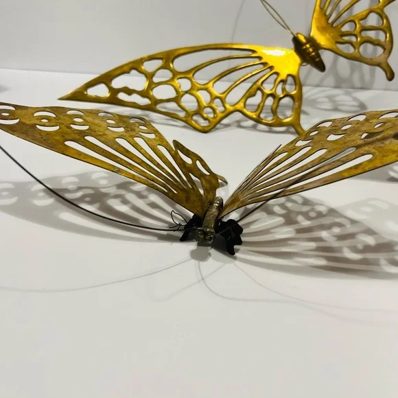 Vintage 1970’s Midcentury Modern Brass Set of 3 Large Butterflies Wall Decor